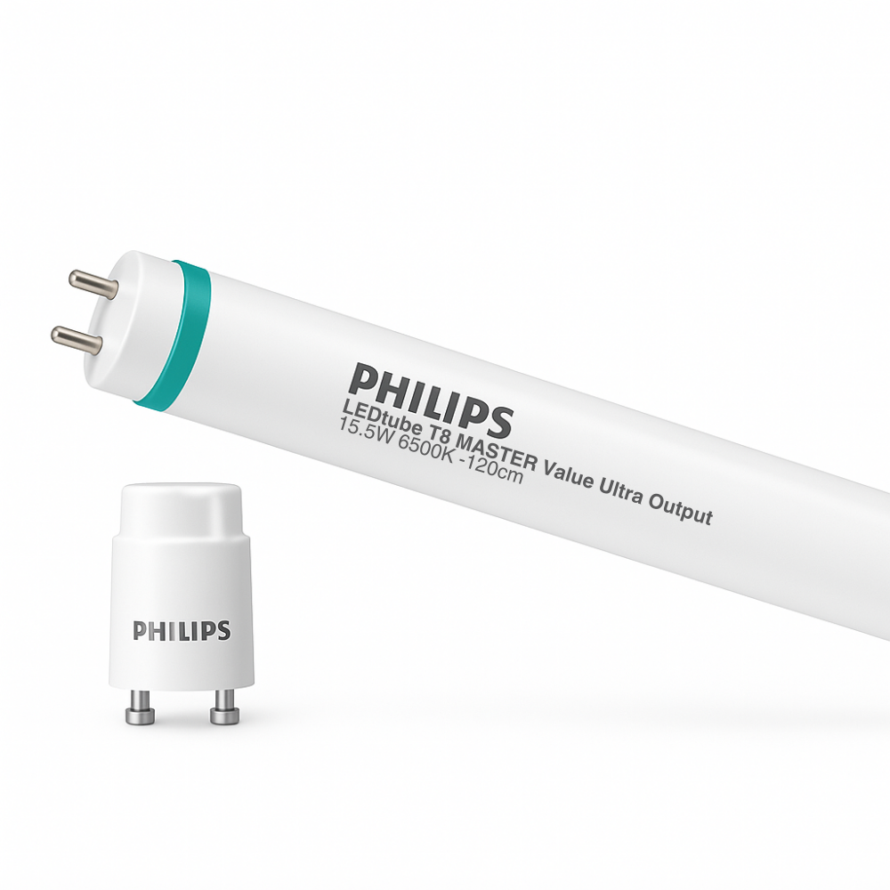 Philips MAS LEDtube VLE 1200mm 15.5W T8 6500K G13 kaltweißes Tageslicht 2500 Lumen Glastube CRI 80 RoHS CE