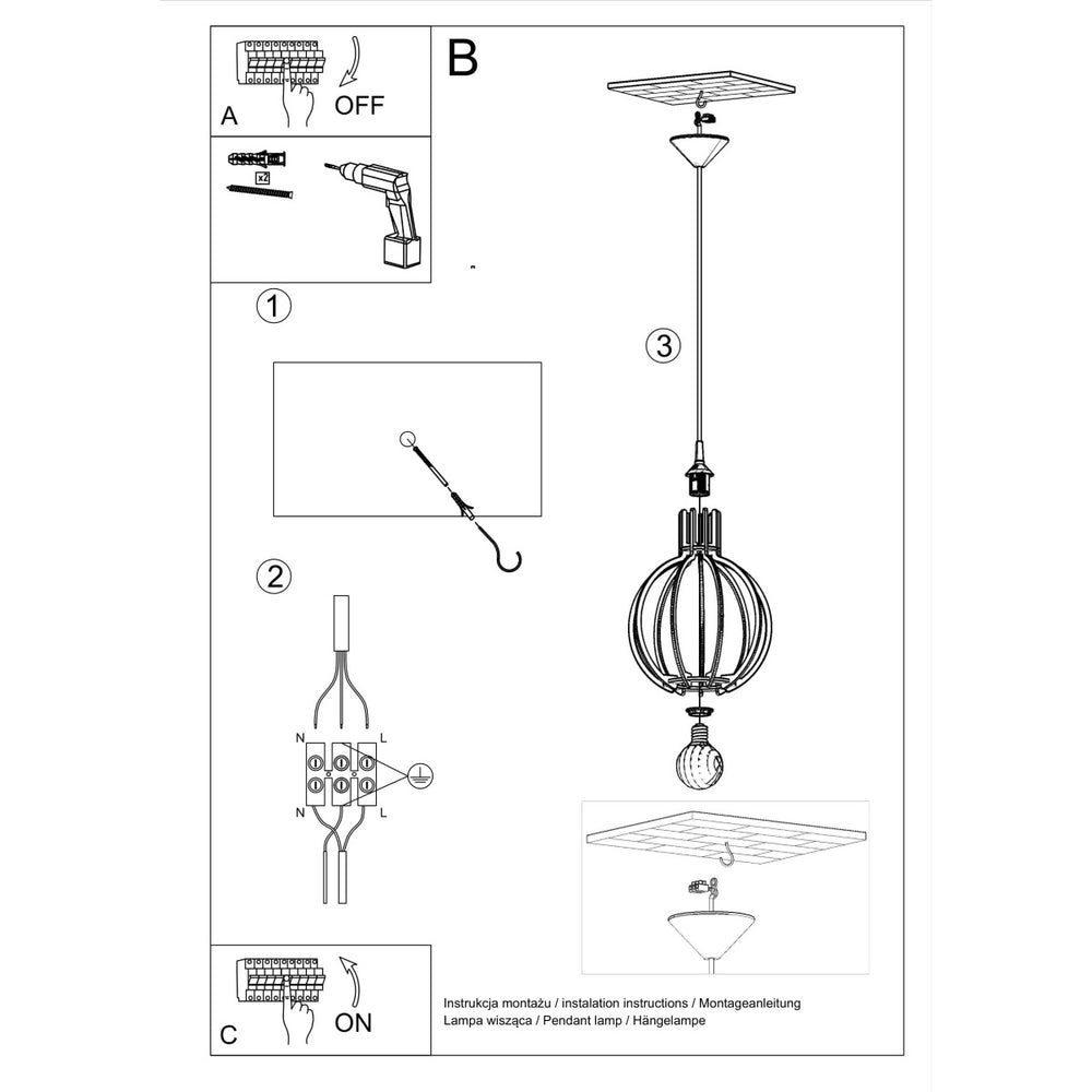 Sollux Lighting LED pendant lamp with E27 fitting, 220-240V, matte gold aluminum