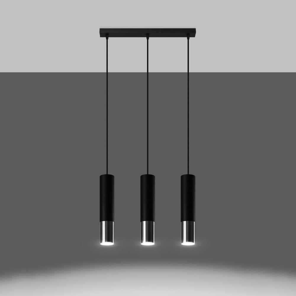 Led hanglamp zwart chrome loopez 3x gu10 fitting by sollux lighting