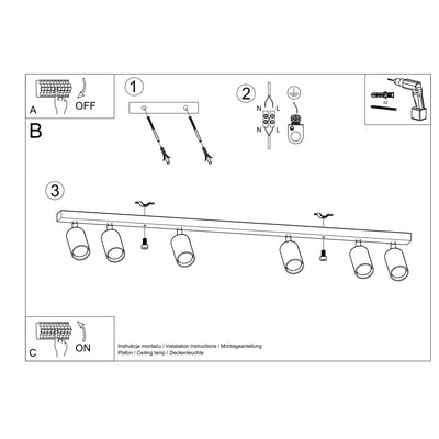 Deckenspot BERG 6 Holz Natur - 6x GU10 Fassung - max. 6x40W - exkl. LED's