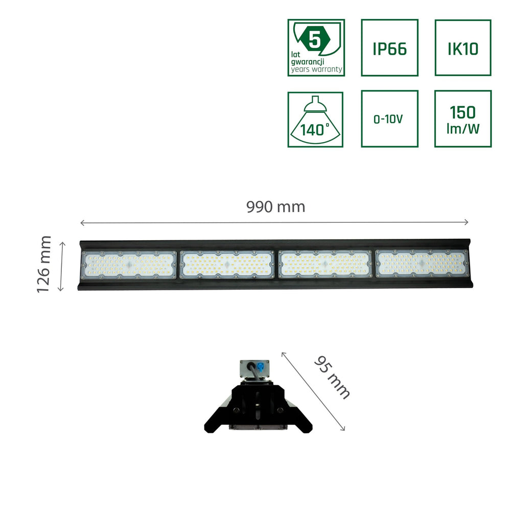 Spectrum Halls Line LED pendant lamp 200W black, 4000K, 30000 lumens, dimmable, IP66, 90° angle, industrial lighting