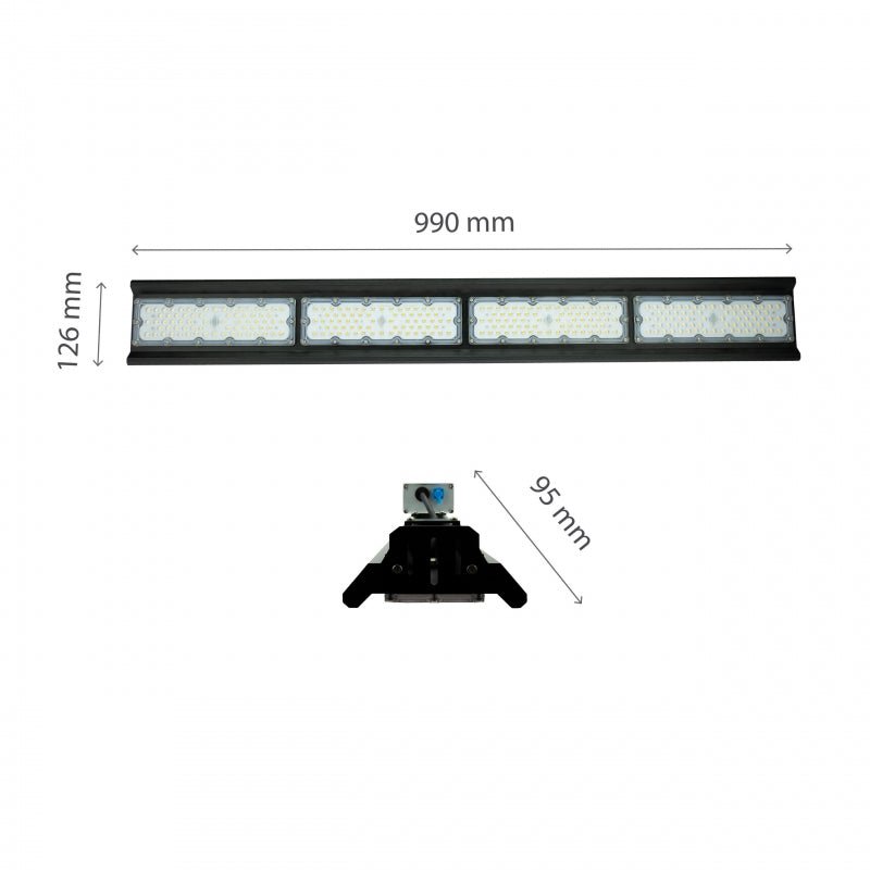 Spectrum Halls Line LED pendant lamp 200W black, 4000K, 30000 lumens, dimmable, IP66, 90° angle, industrial lighting