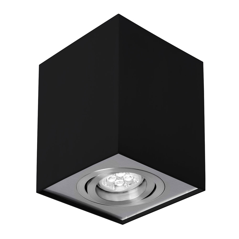 Spectrum CHLOE GU10 schwarze/silberne verstellbare LED-Spot, quadratisch, IP20, Aluminiumgehäuse, 17000 Stunden Lebensdauer