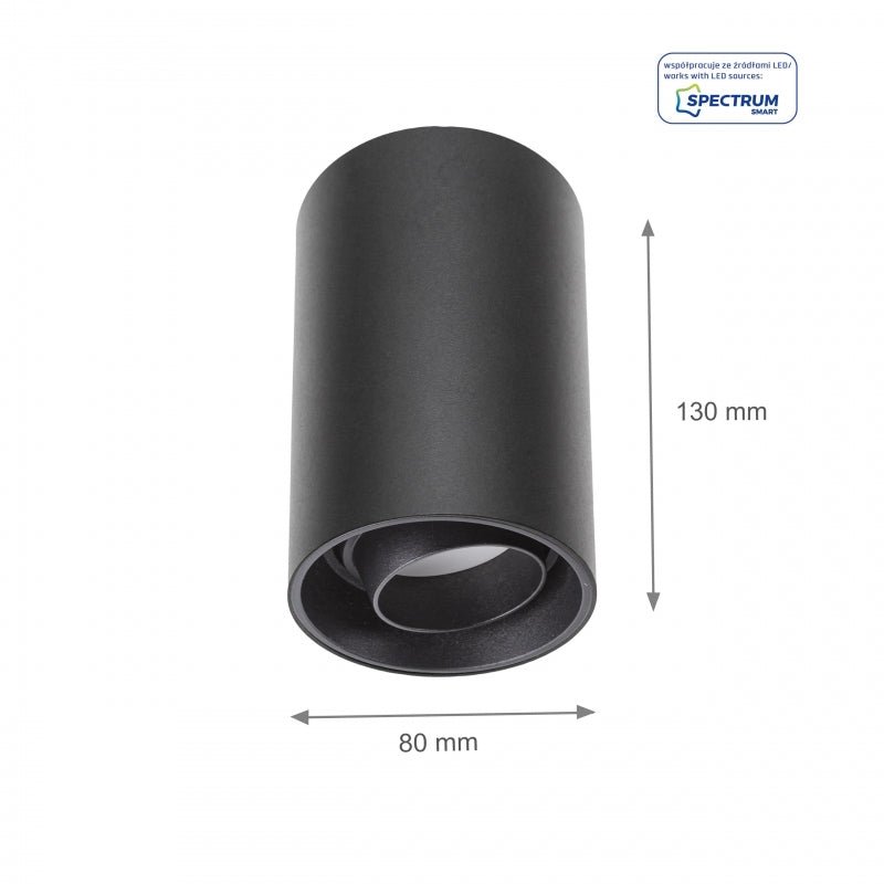 Spectrum Chloe schwarze GU10 Spot, verstellbares rundes Aufbauarmatur IP20 für Innenbeleuchtung