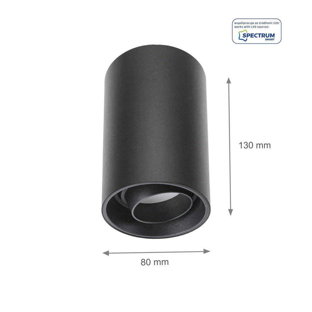 Spectrum Chloe schwarze GU10 Spot, verstellbares rundes Aufbauarmatur IP20 für Innenbeleuchtung