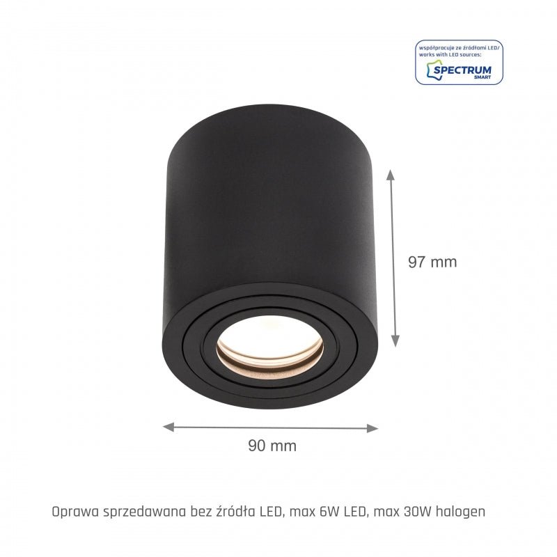 Spectrum CHLOE GU10 IP65 runder schwarzer LED-Spot für den Innenbereich, Aluminiumgehäuse, 250V, 17000 Lumen, Oberflächenmontage