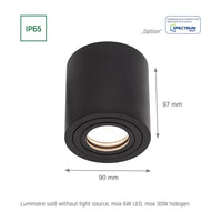 Spectrum CHLOE GU10 IP65 runder schwarzer LED-Spot für den Innenbereich, Aluminiumgehäuse, 250V, 17000 Lumen, Oberflächenmontage
