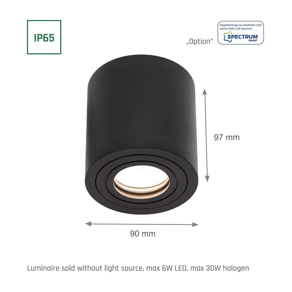 Spectrum CHLOE GU10 IP65 runder schwarzer LED-Spot für den Innenbereich, Aluminiumgehäuse, 250V, 17000 Lumen, Oberflächenmontage