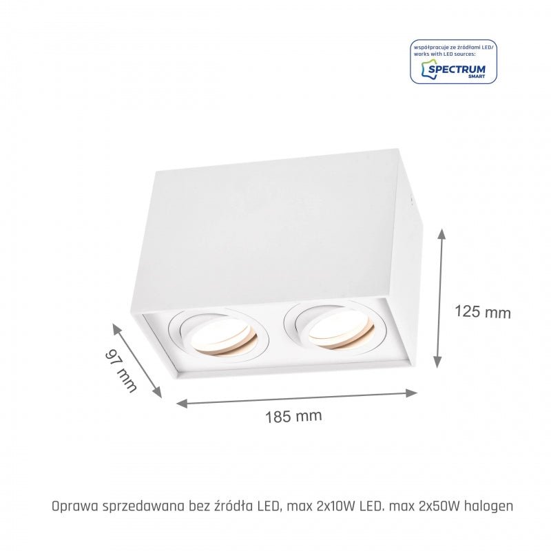Spectrum verstellbarer GU10-Spot rechteckig weiß, IP20 innen, Aluminiumgehäuse, 250V, 17000h Lebensdauer
