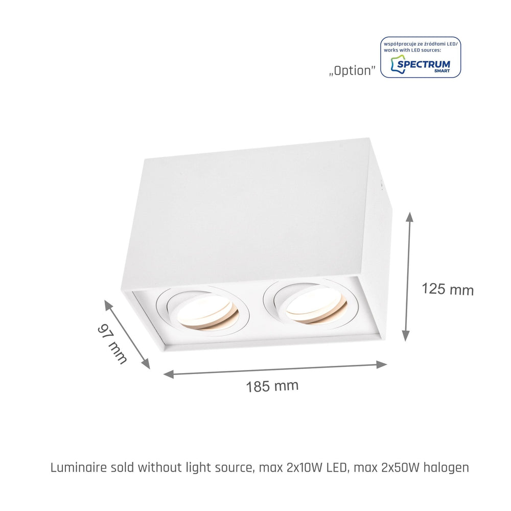 Spectrum verstellbarer GU10-Spot rechteckig weiß, IP20 innen, Aluminiumgehäuse, 250V, 17000h Lebensdauer