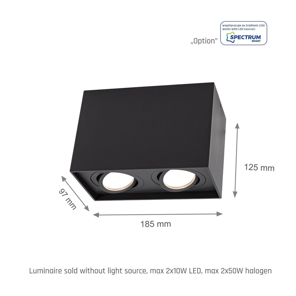 Spektrum Chloe Duo 2xGU10 IP20 schwarze verstellbare Spot, Aluminiumgehäuse, 250V, Innenbereich