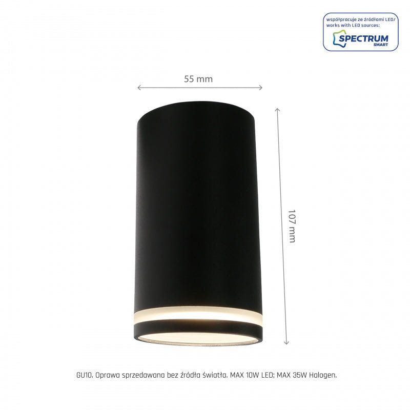 Chloe Ring Aufputz GU10 230V LED-Spot Schwarz Spectrum - IP20, Aluminiumgehäuse, Oberflächenmontage