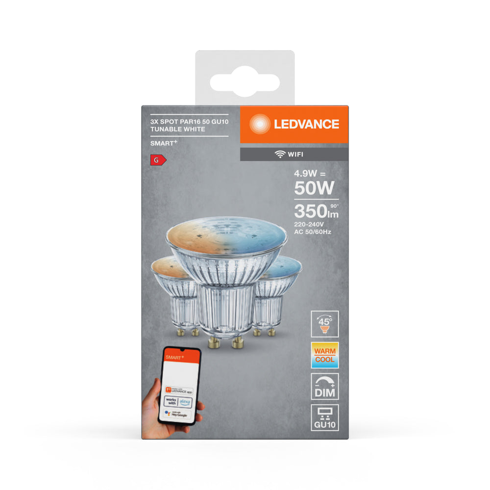 Smart+ WiFi GU10 LED Spot 5W 350 lumens 45D 2700K-6500K dimmable white replaces 40W