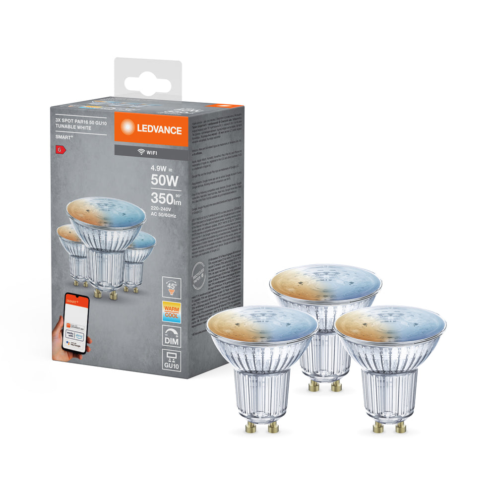 Smart+ WiFi GU10 LED Spot 5W 350 lumens 45D 2700K-6500K dimmable white replaces 40W