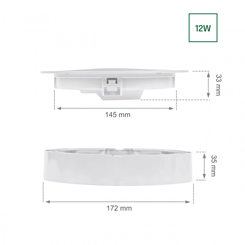 Spectrum ALGINE 2in1 LED downlight 12W 3000K 1200 lumens 230V IP20 round surface or recessed White