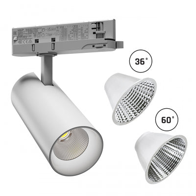 Spectrum ANDROMEDA LED Track Light 3-Phase 15-27W 3000K 3000 lumens CRI>90 36° 60° IP20 White Aluminium