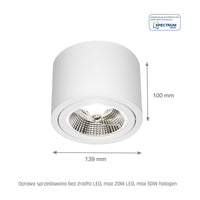 Spectrum CHLOE AR111 GU10 LED-Deckenleuchte, Verstellbar Runde Weiß, Aufbauleuchte, IP20 20W Max