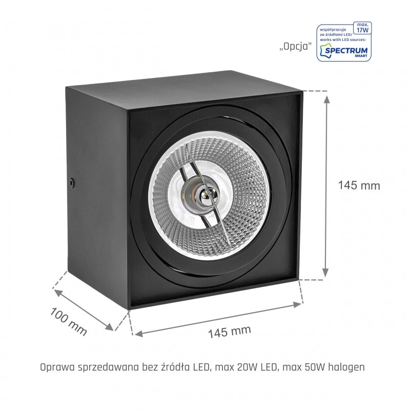 Spectrum CHLOE AR111 GU10 Aufbau-LED-Leuchte, max. 20W, IP20, Schwarze Aluminium-Deckenleuchte