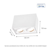 Spectrum CHLOE DUO Weiß Rechteck Verstellbare Deckenleuchte Spot 2xGU10 Aufputz IP20 Innen