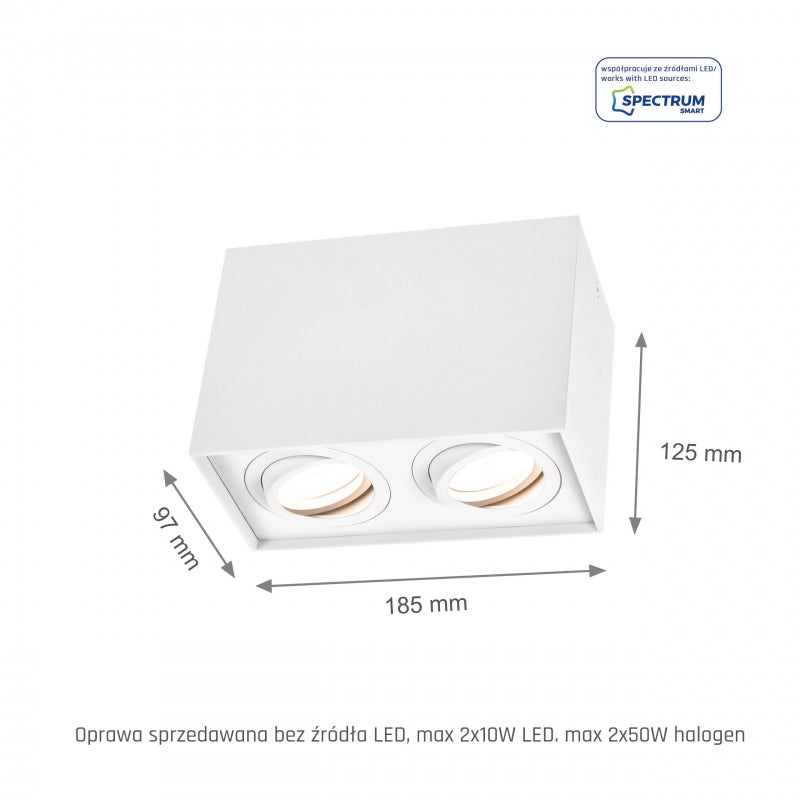 Spectrum CHLOE DUO Weiß Rechteck Verstellbare Deckenleuchte Spot 2xGU10 Aufputz IP20 Innen