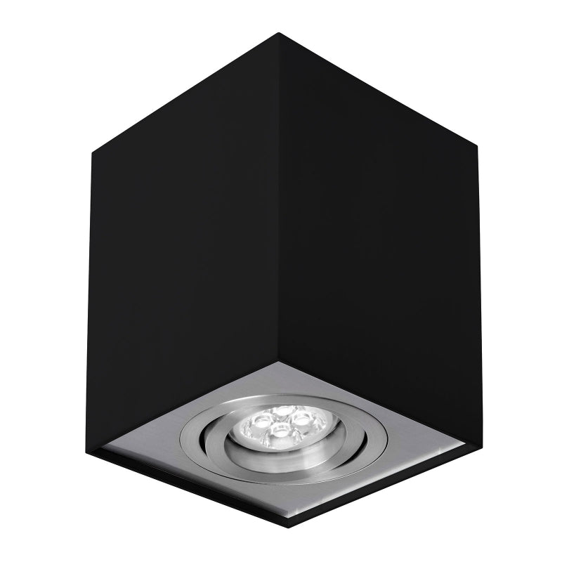 Spectrum CHLOE GU10 Aufbau LED Spotleuchte, Verstellbar Schwarz Silber, IP20, 250V, 10W Max