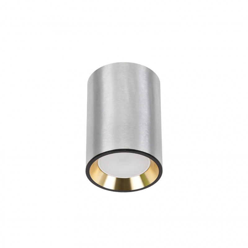 Spectrum CHLOE MINI GU10 Aufbau-Deckenleuchte, Silbernes Gehäuse mit goldenem Ring und schwarzer Kante, IP20