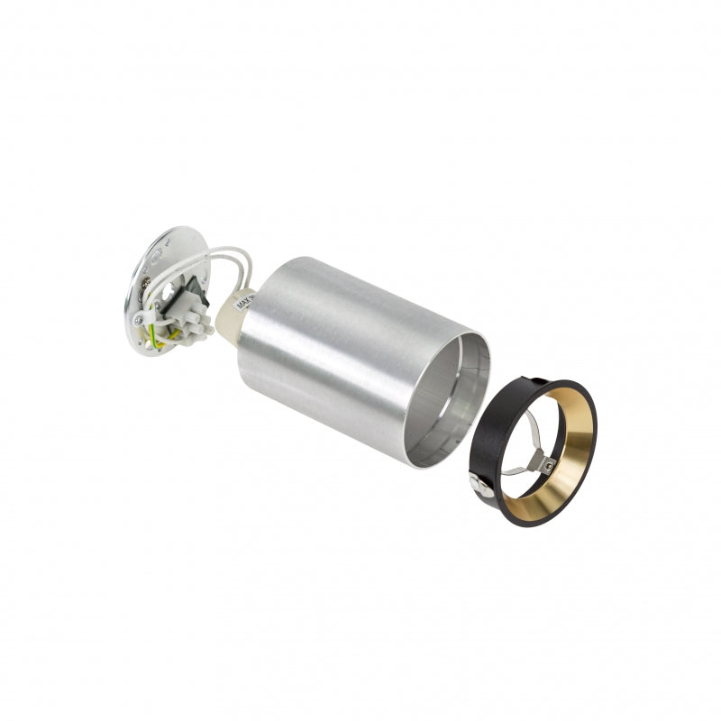 Spectrum CHLOE MINI GU10 Aufbau-Deckenleuchte, Silbernes Gehäuse mit goldenem Ring und schwarzer Kante, IP20