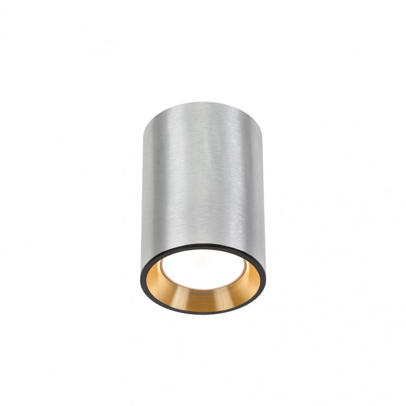 Spectrum CHLOE MINI GU10 Aufbau-Deckenleuchte, Silbernes Gehäuse mit goldenem Ring und schwarzer Kante, IP20