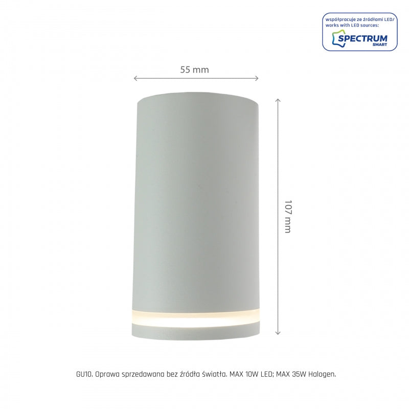 Spectrum CHLOE Mini Ring surface-mounted GU10 ceiling luminaire 230V IP20 White Aluminum Ø55x107mm