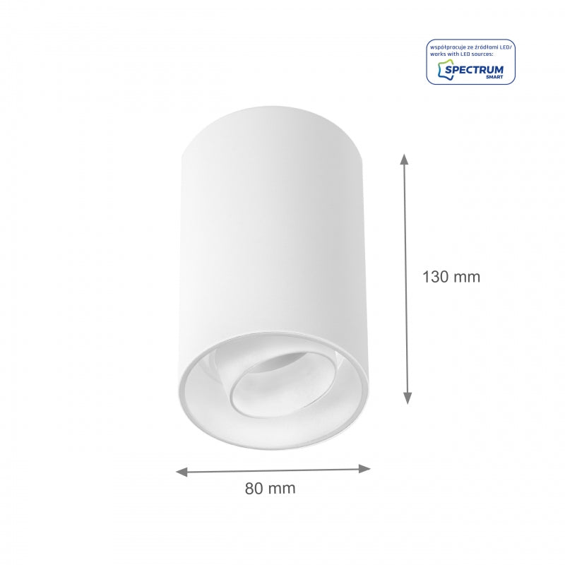 Spectrum CHLOE Spot GU10 LED Surface Light IP20 White Adjustable 50° Ceiling Mount 250V Aluminum