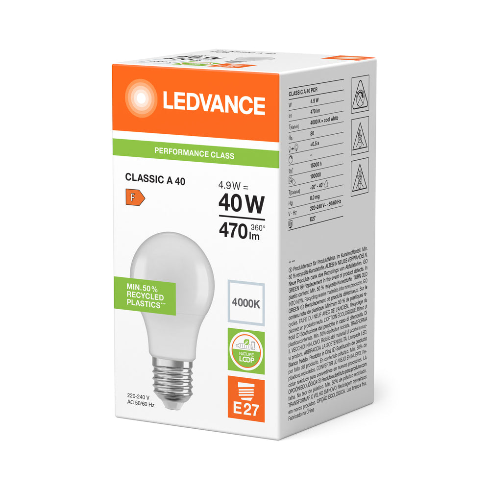 Ledvance Classic LED E27 Bulb 4.9W 4700 lumens 4000K Cool White replaces 40W lamp