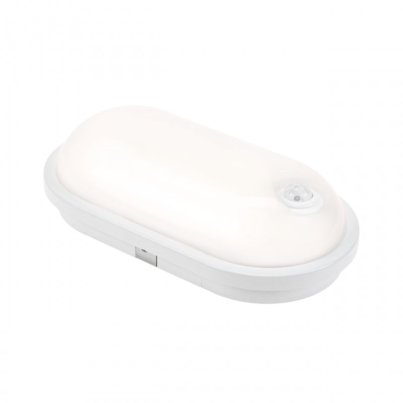 Spectrum LED 20W IP54 230V ovale Deckenleuchte mit PIR-Sensor 4000K 2300 Lumen Weißes Gehäuse