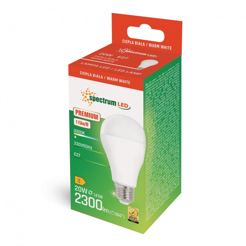 Spectrum LED A65 E27 230V 20W Warmweiß 3000K GLS Lampe 2300 Lumen IP20 >80CRI Nicht dimmbar