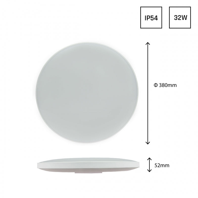 Spectrum LED ceiling light 32W 6000K 230V IP54 round White Black 3450 lumens 115° beam surface mount