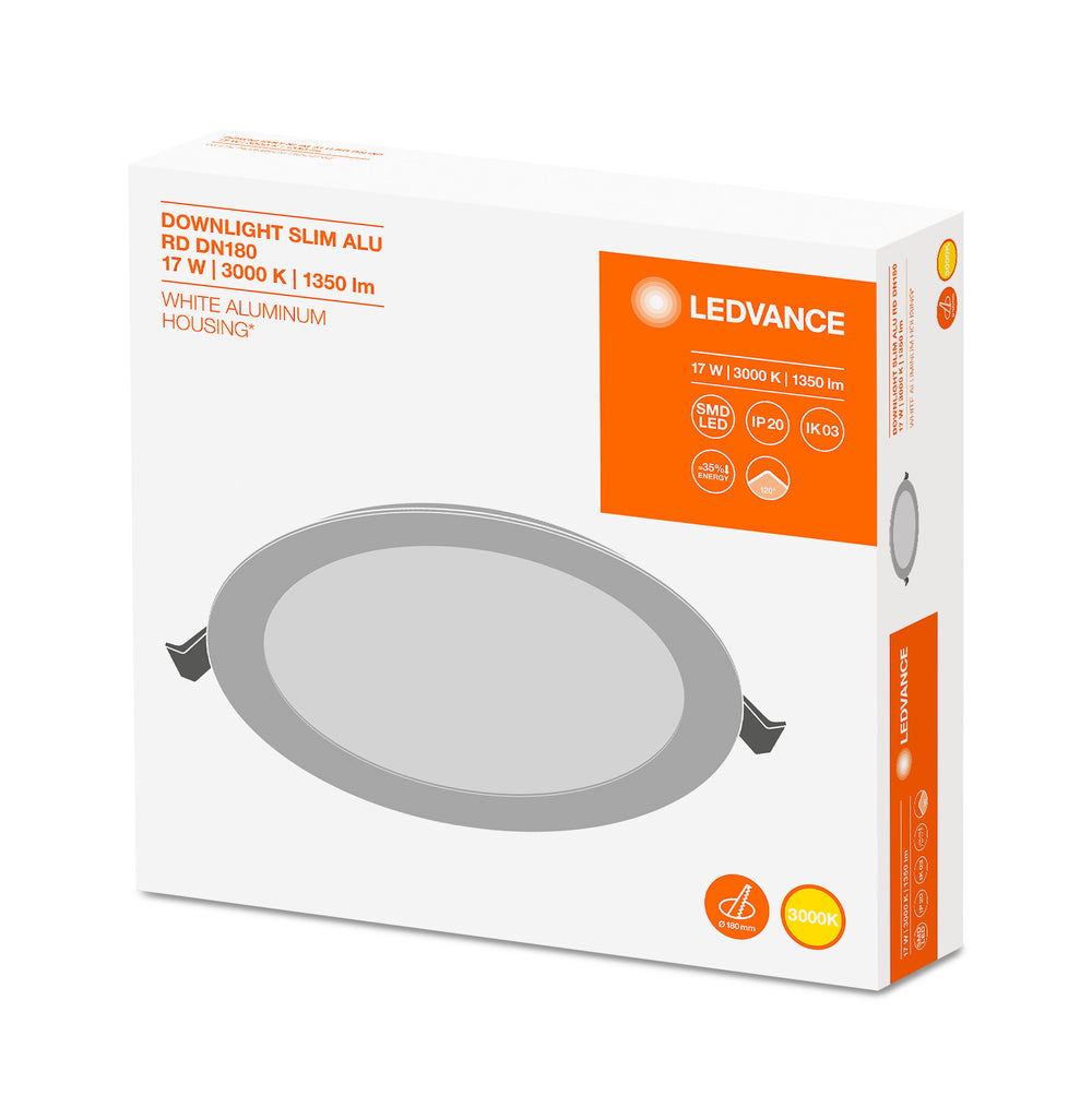 Spectrum LED Einbauleuchte Value DN180, 17W, 1350 Lumen, 3000K Warmweiß, 110° Abstrahlwinkel, 192mm Ausschnitt