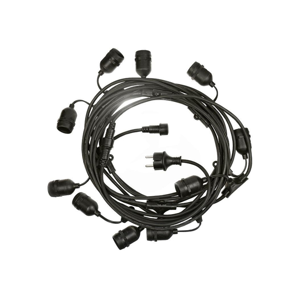 Spectrum LED festoon light chain 5m with 10x E27 sockets, 220-240V, IP20, 3000K, CE RoHS, 5 year warranty