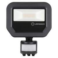 Ledvance LED Floodlight with Motion and Light Sensor, 10W 1100 lumens, 3000K Warm White, IP65 Black Housing