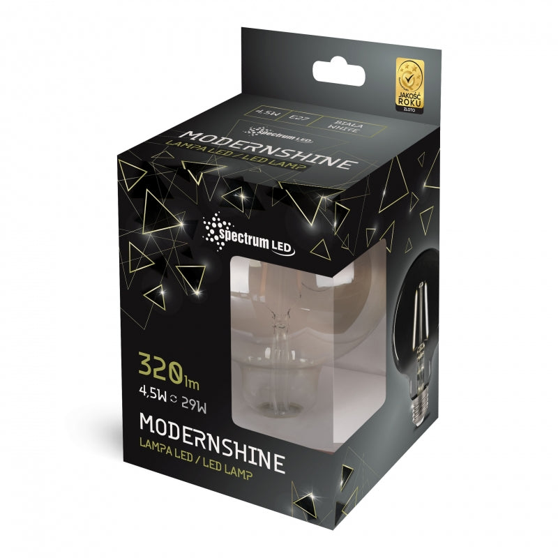 Spectrum LED Globe G125 E27 230V 4.5W 4000K Neutral White COG Filament Smoked Glass Black Iridescence