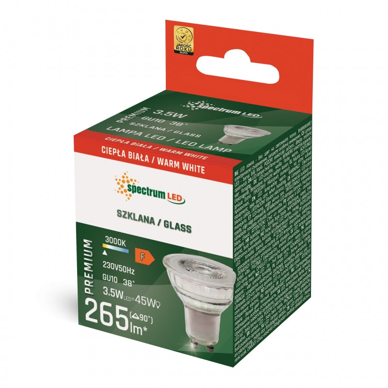 Spectrum LED GU10 230V 4W 3000K Warmweiß 315 Lumen 38° Glasstrahler Nicht dimmbar