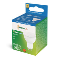 Spectrum LED GU10 Lampe 1.5W 230V 6000K Kaltweiß 120 Lumen 120° Abstrahlwinkel nicht dimmbar mit Milchglasabdeckung