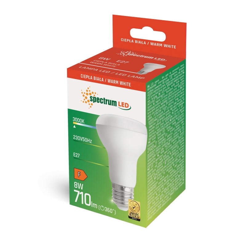 Spectrum LED R-63 Reflektorlampe E27 8W 3000K Warmweiß 710 Lumen 230V Innenbeleuchtung Nicht dimmbar