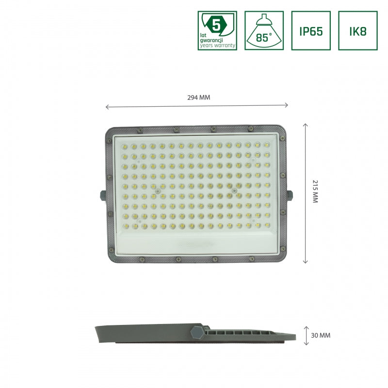 Spectrum NOCTIS MAX LED floodlight 100W 6500K 8600 lumens 230V IP65 IK08 85° Grey outdoor lighting