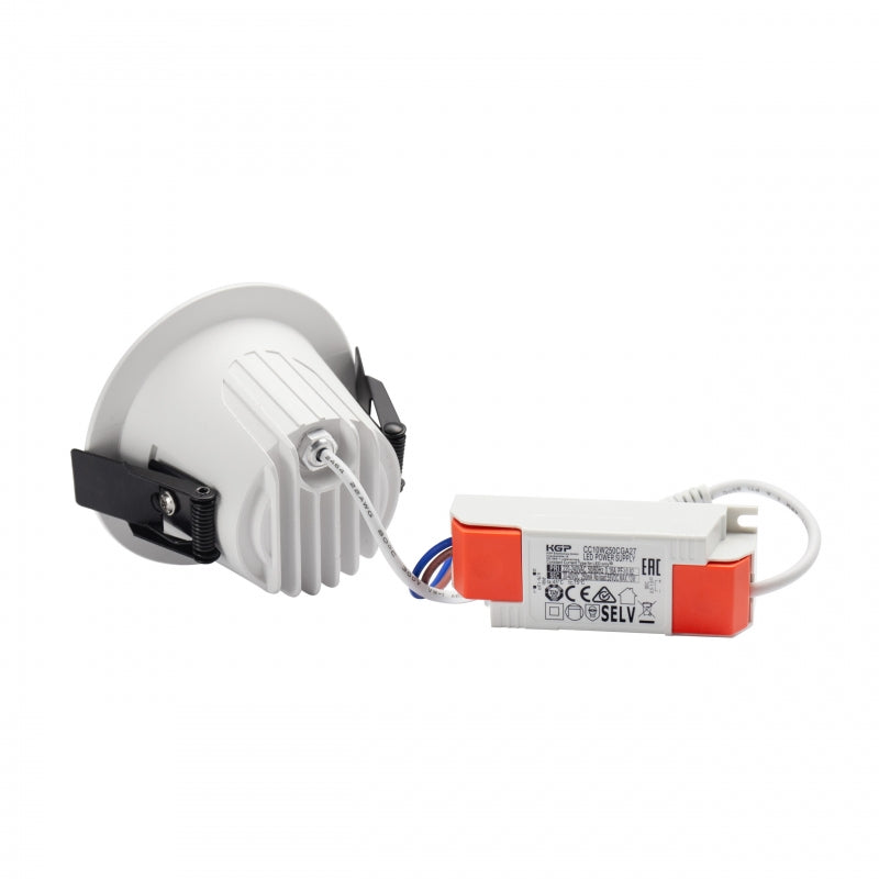 Spectrum ORBITO LED Downlight 10W 3000K 1100 lumens 230V IP44 CRI 90 UGR<19 Flush-Mounted White Round Black Reflector