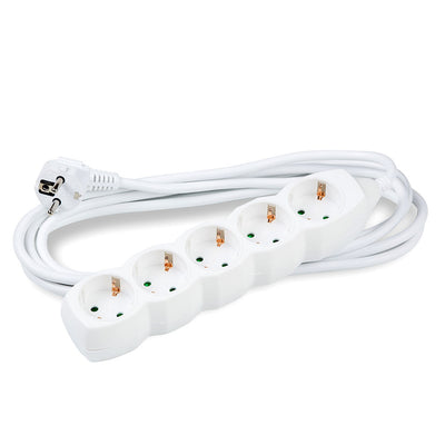 Technik 5-Way Extension Socket White, 5m Copper Cable 1.5mm², 16A 250V with Child Protection