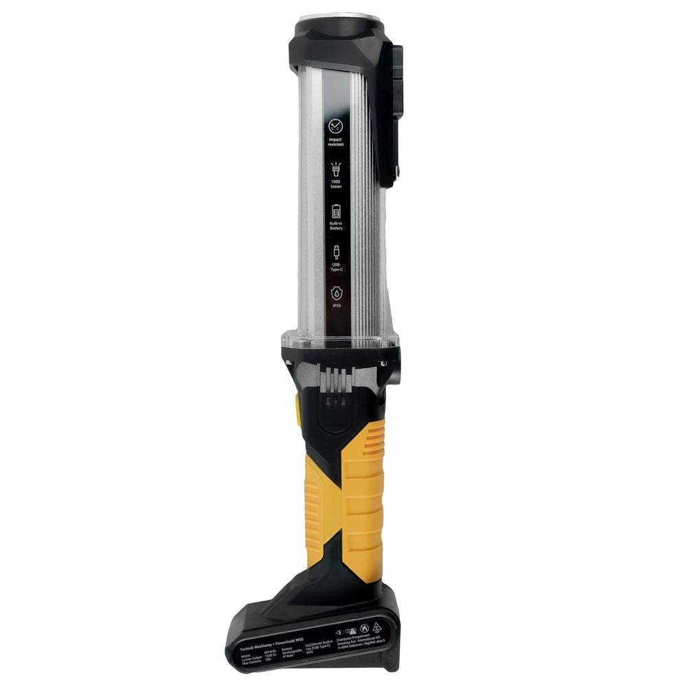 Technik LED Flashlight W50 COB+XPG 1000 lumens White IP55 with USB Type-C Rechargeable Battery and Powerbank