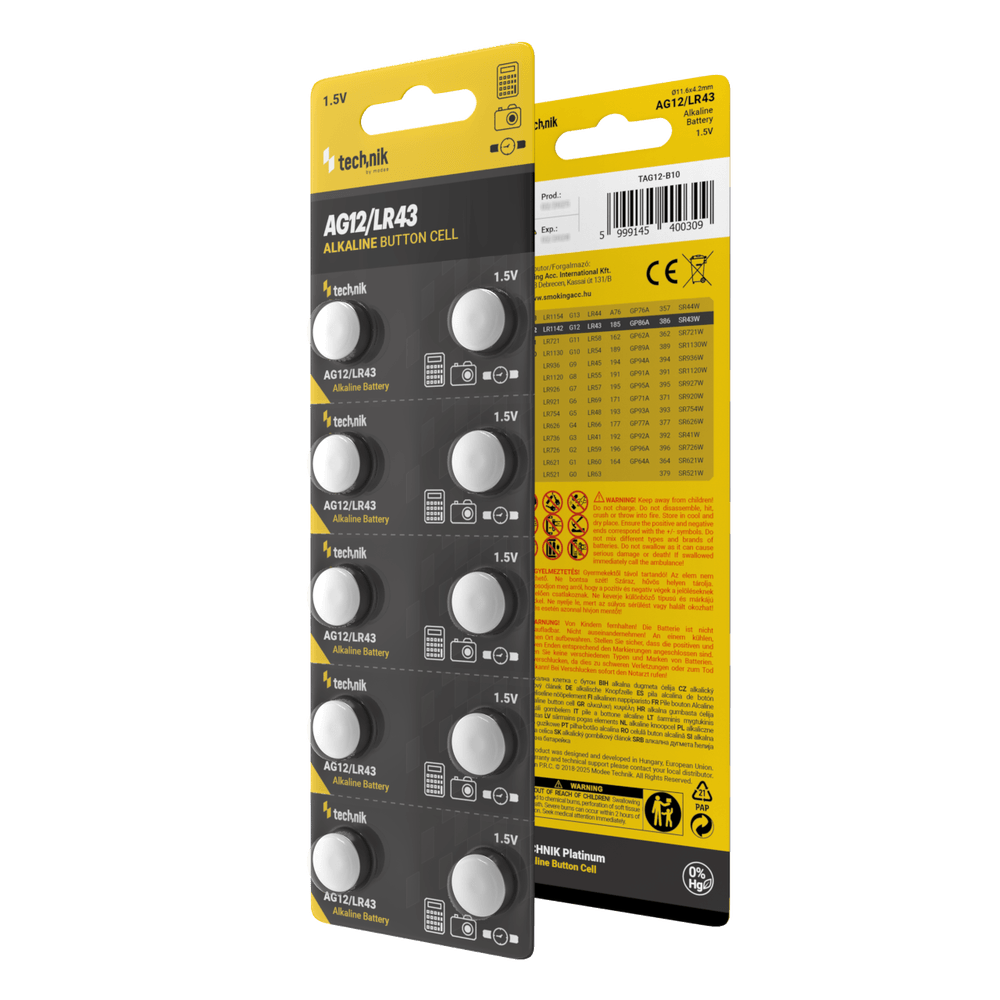 Technik Platinum Alkaline Knopfzelle AG12 LR43 186 386 1.5V B10 Packung mit 10 für Uhren und Kleingeräte