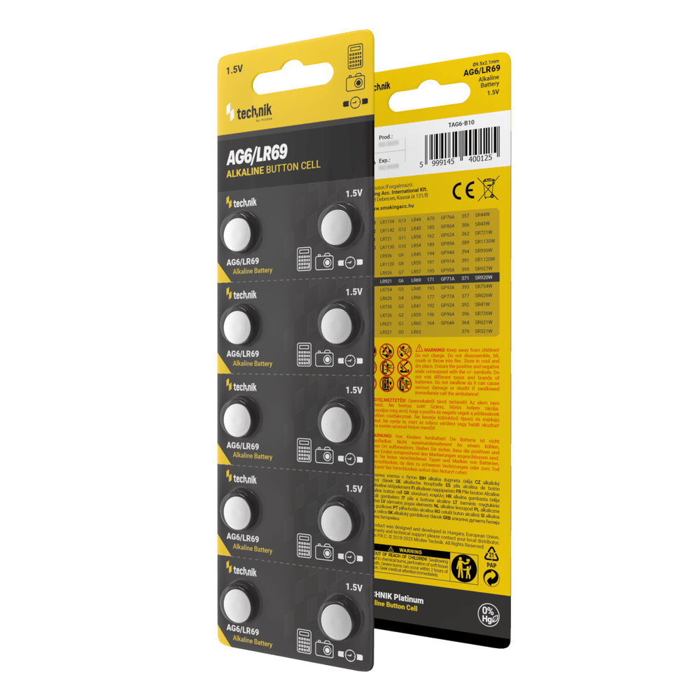 Technik Platinum Knopfzellen Alkaline Batterien 1.5V AG6 LR69 171 371 10er Pack für Uhren und Elektronik