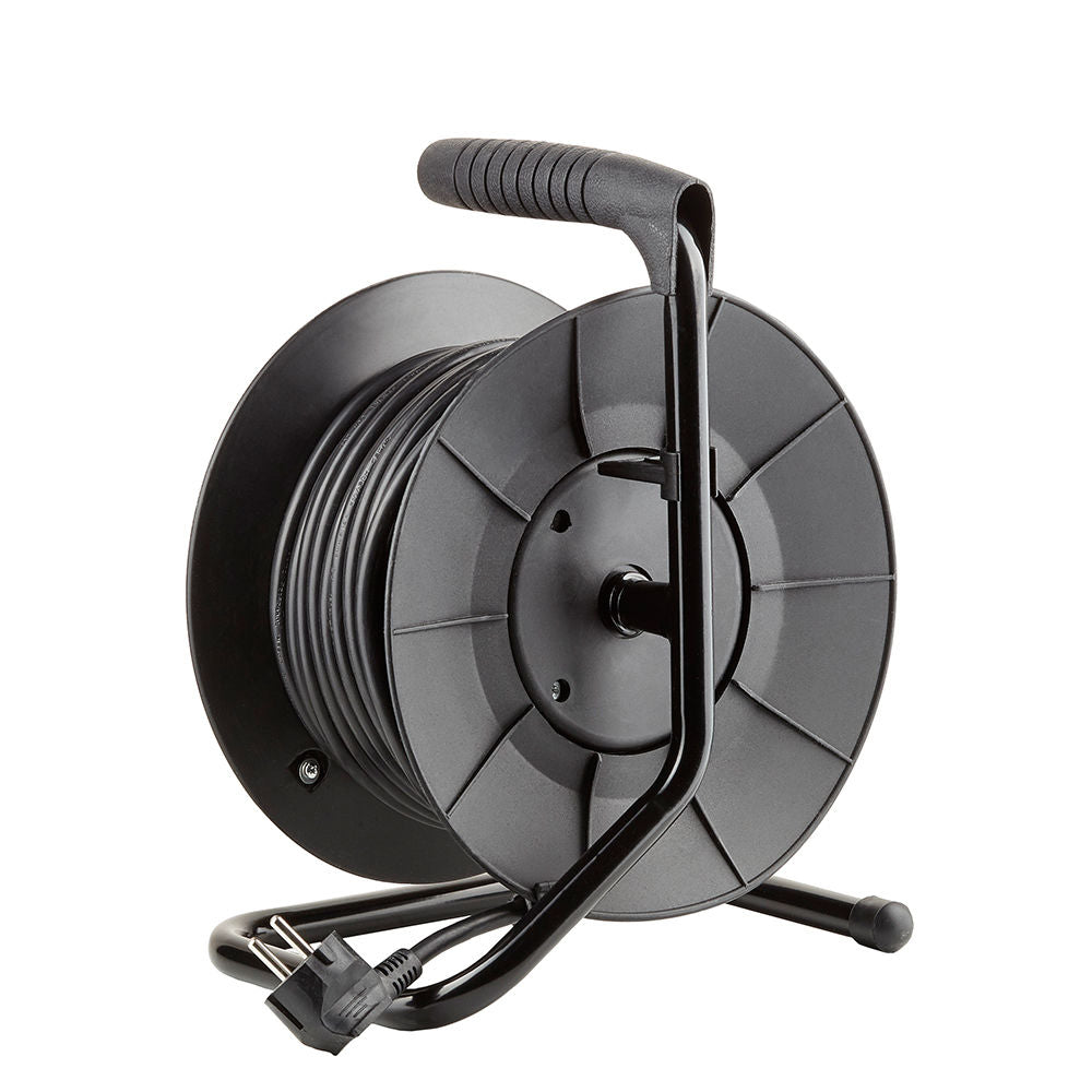 Technik Professional Kabeltrommel 25m 1.5mm² 16A mit 4 EU-Steckdosen und Schalter Schwarz