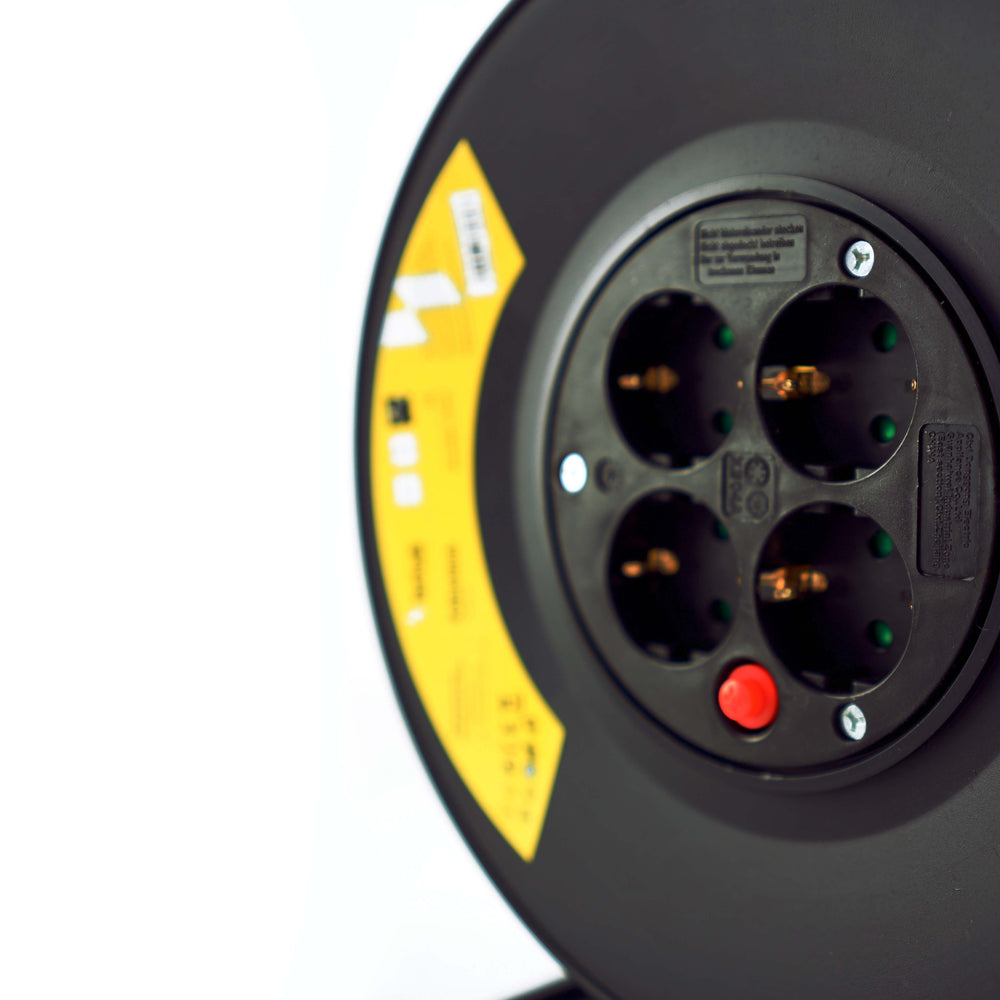 Technik Professional Cable Reel 25m 1.5mm² 16A with 4 EU Sockets and Switch Black