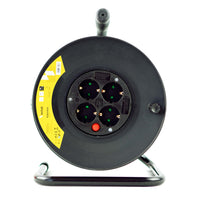 Technik Professional Kabeltrommel 25m 1.5mm² 16A mit 4 EU-Steckdosen und Schalter Schwarz